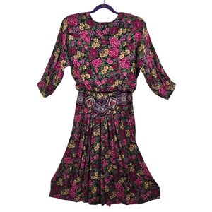 Vintage REO Originals Floral Secretary Dress Union Made USA Multicolor Size 12